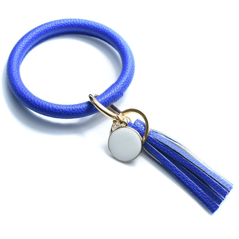 Wholesale Tie-dyed PU Leather Tassel Bracelet Keychain