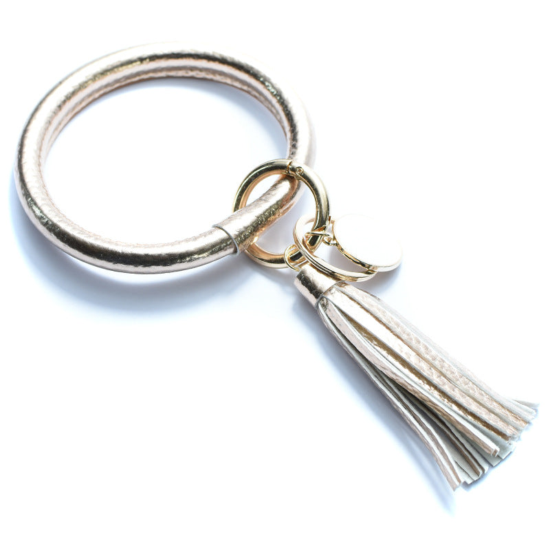 Wholesale Tie-dyed PU Leather Tassel Bracelet Keychain