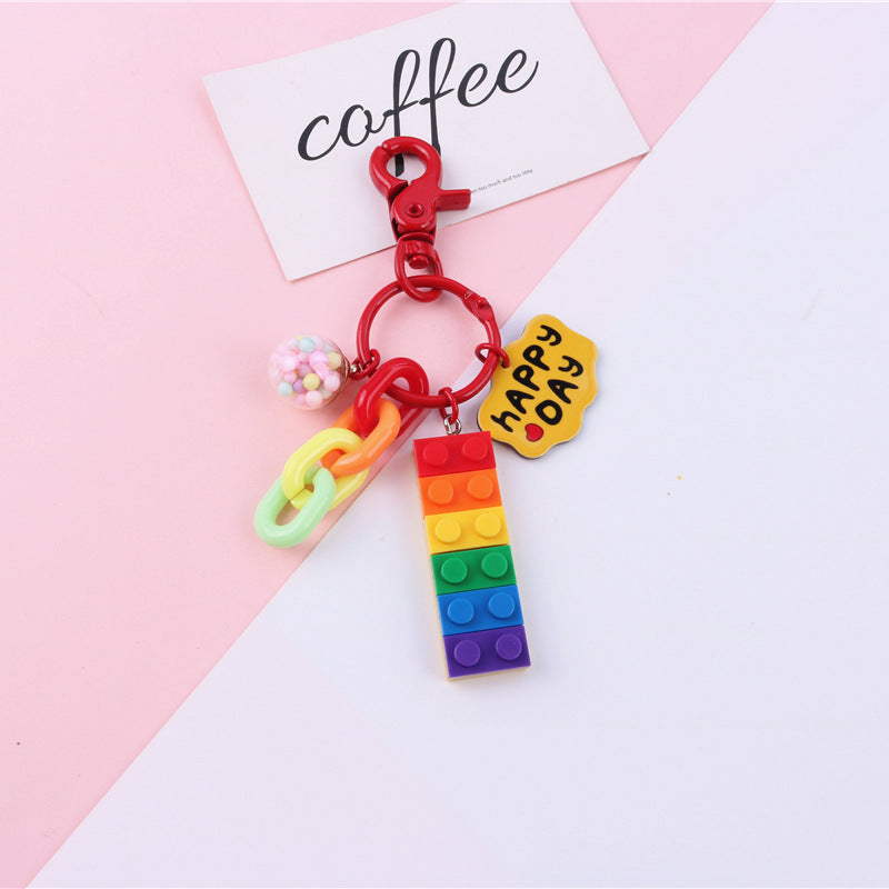 Wholesale Acrylic Building Blocks Rainbow Bell Pink Keychain