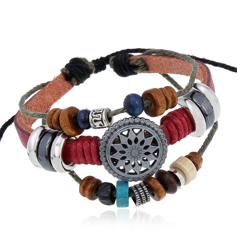 Wholesale Vintage Beaded Multi-layer Cowhide Bracelets