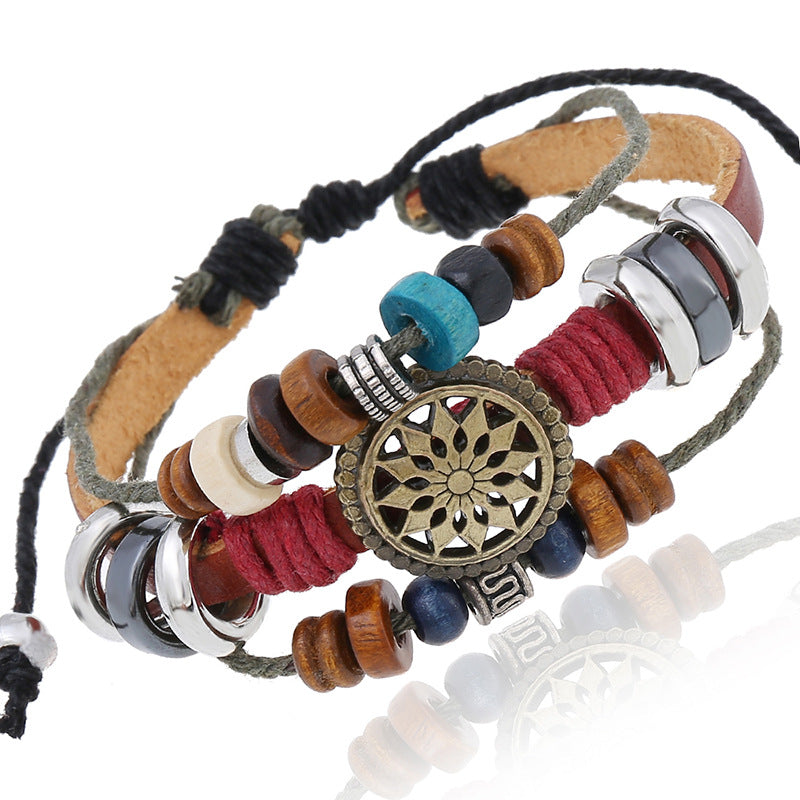 Wholesale Vintage Beaded Multi-layer Cowhide Bracelets