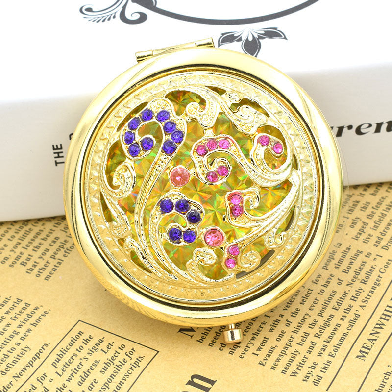 Wholesale Vintage Copper Hollow Double-sided Folding Portable Metal Makeup Mirrors