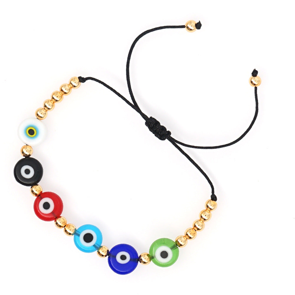 Wholesale Colored Glass Evil Eye Color Preserving Golden Beads Bracelet