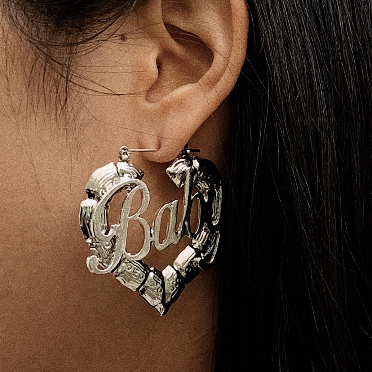 Wholesale Hip-hop Punk Round Pockmarked Heart Letter Earrings