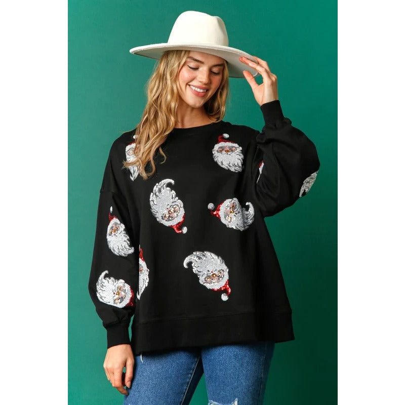 Wholesale Autumn and Winter Round Neck Casual Loose Christmas Sequin Women Clothes