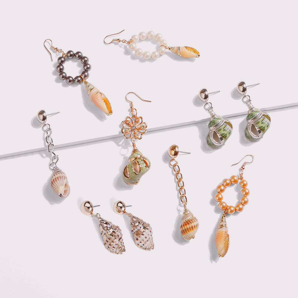 Wholesale Natural Pearl Seashell Conch Earrings