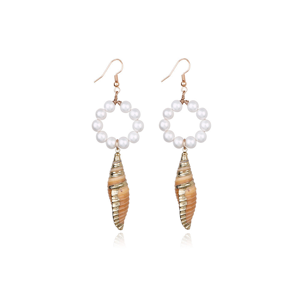 Wholesale Natural Pearl Seashell Conch Earrings
