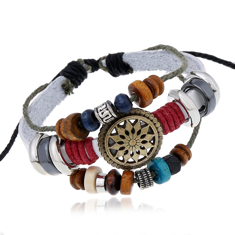 Wholesale Vintage Beaded Multi-layer Cowhide Bracelets