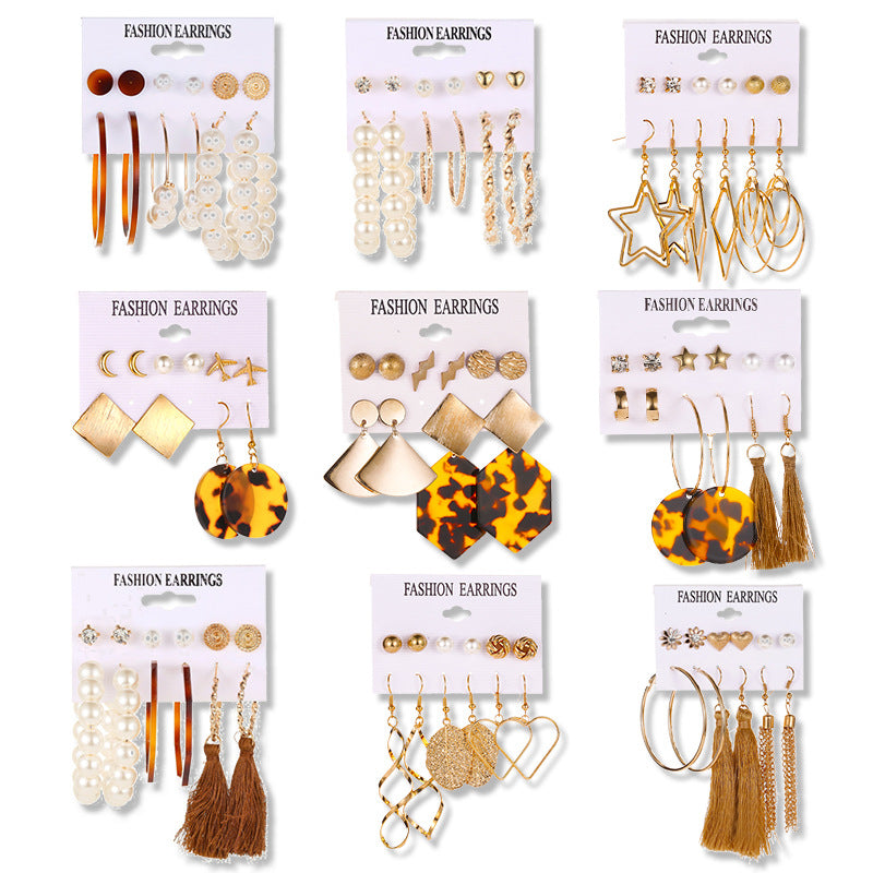 Wholesale Tassel Bohemian Style Leaf Geometry 6 Pair Earrings