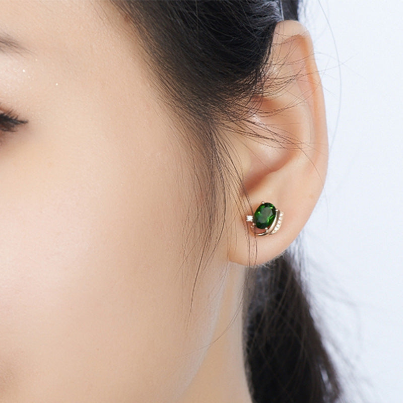 Wholesale Rhinestone Emerald Stud Earrings