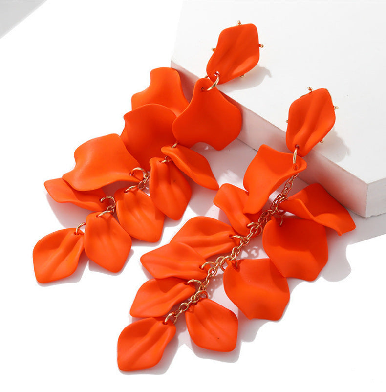 Wholesale Exaggerated Rose Petals and Leaves Long Earrings