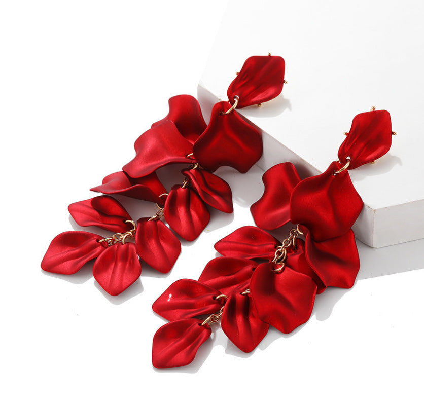Wholesale Exaggerated Rose Petals and Leaves Long Earrings