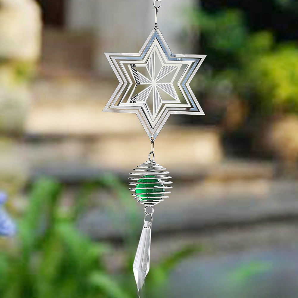 Wholesale 3D Snowflake Six Pointed Star Stainless Steel Rotating Wind Chimes