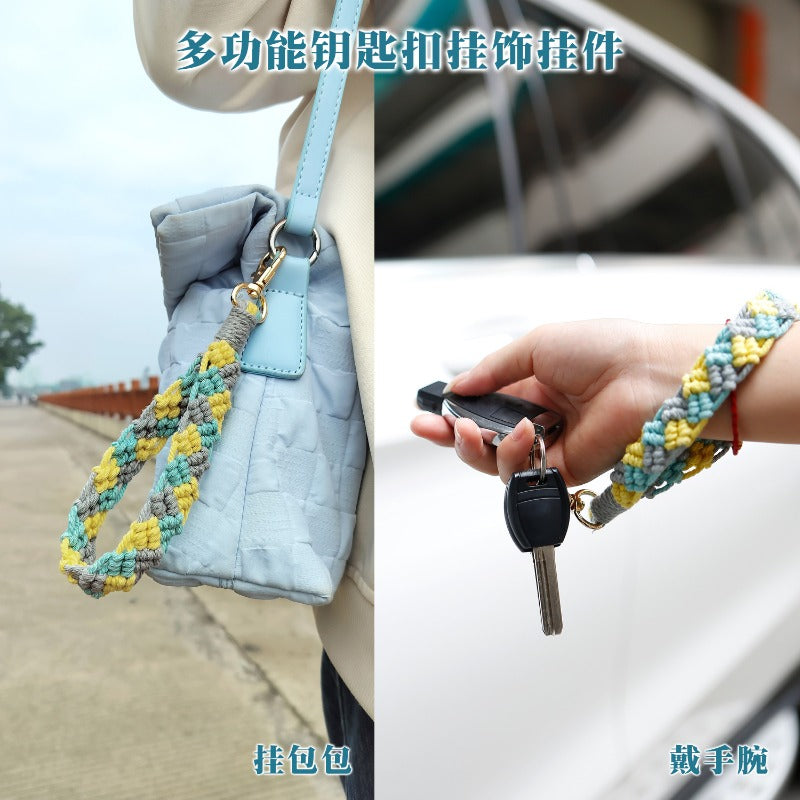 Wholesale Three Color Splicing Multi Functional Hand Woven Rural Style Keychains
