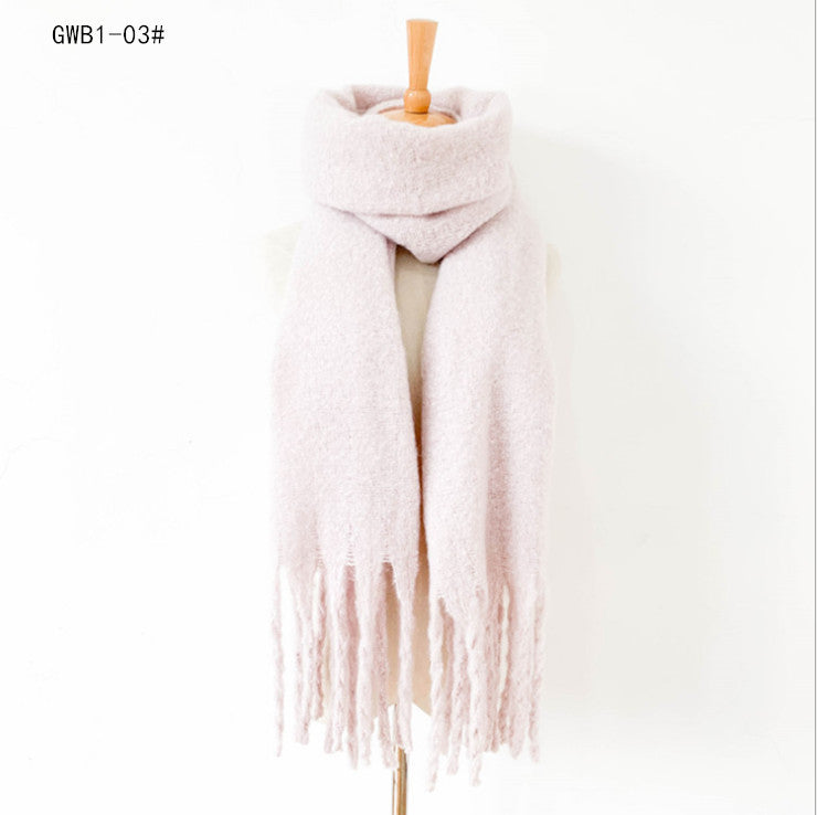 Wholesale Autumn and Winter New Thick Tassel Circle Sand Solid Color Polyester Scarf