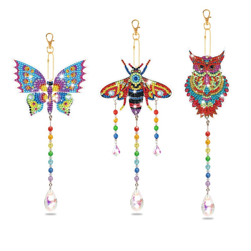 Wholesale Double-sided Crystal Diamond Butterfly Acrylic Wind Chime Three Piece Set