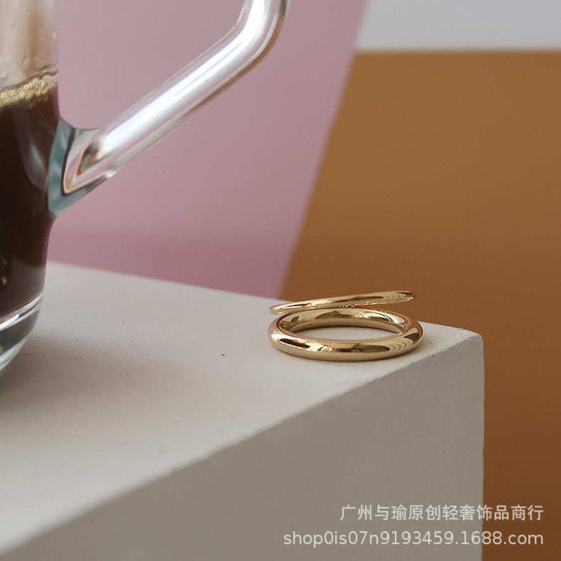 Wholesale double layered titanium steel gold-plated smooth ring
