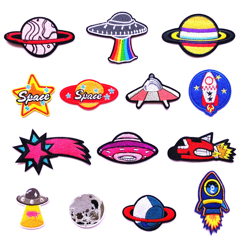 Wholesale Space Planet Spaceship Embroidered Cloth Patches Set Decorative DIY Towel Applique Everyday Craft Supply