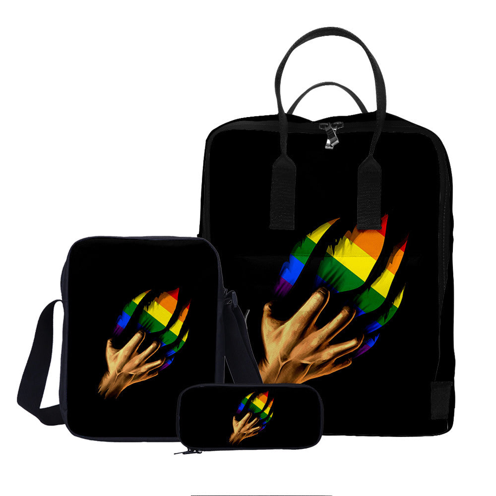 Wholesale Oxford Cloth LGBT Backpack Three-piece Set