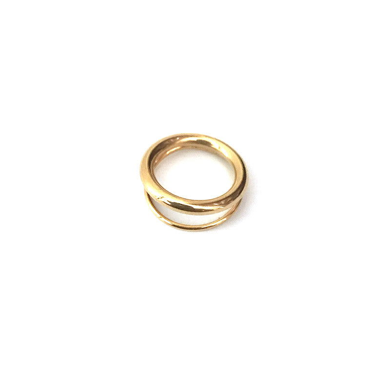 Wholesale double layered titanium steel gold-plated smooth ring