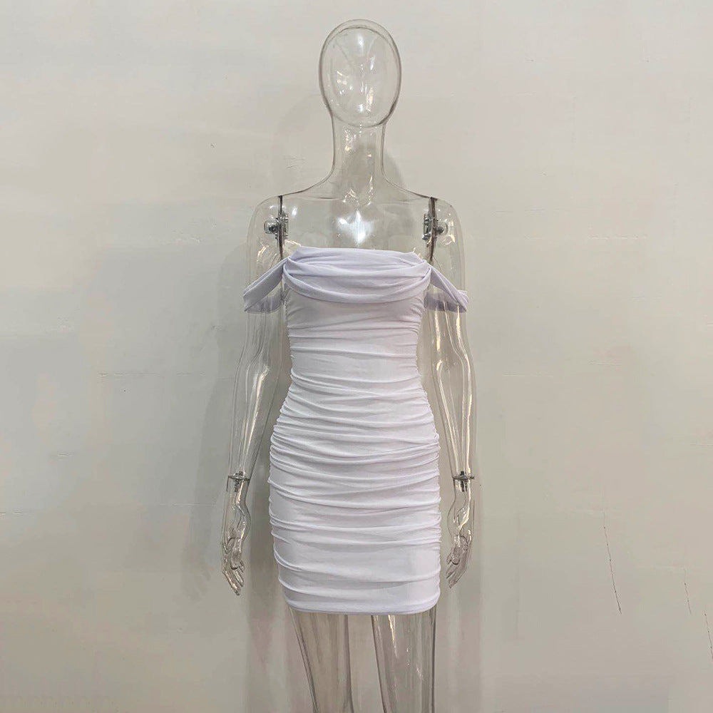 Wholesale Suspender One-shoulder Neck Mesh Sexy Hip Dress