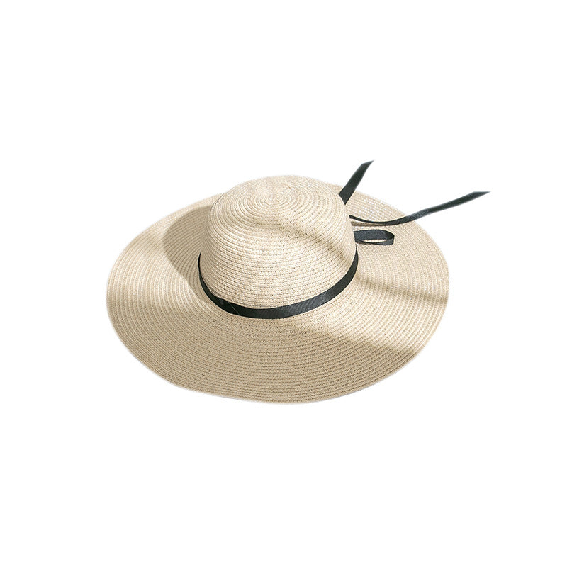 Wholesale of Large Eaved Bow Tie Satin Ribbon Straw Woven Hats