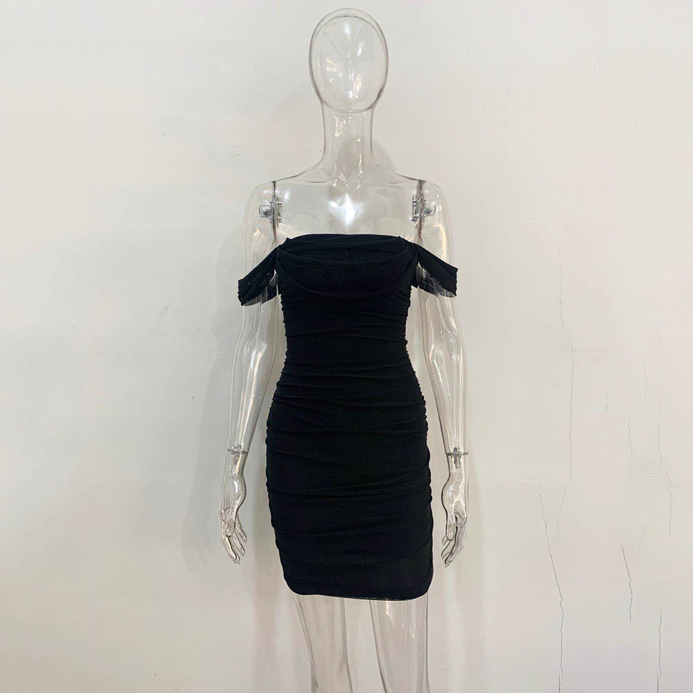 Wholesale Suspender One-shoulder Neck Mesh Sexy Hip Dress