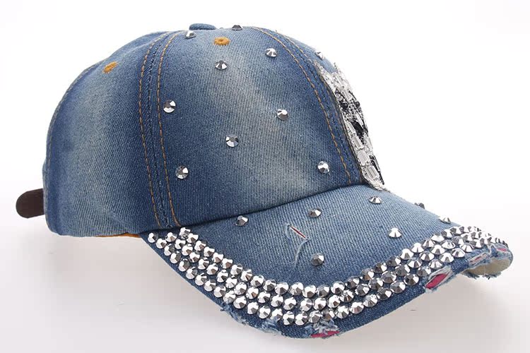 Wholesale Owl three-row diamond denim baseball cap