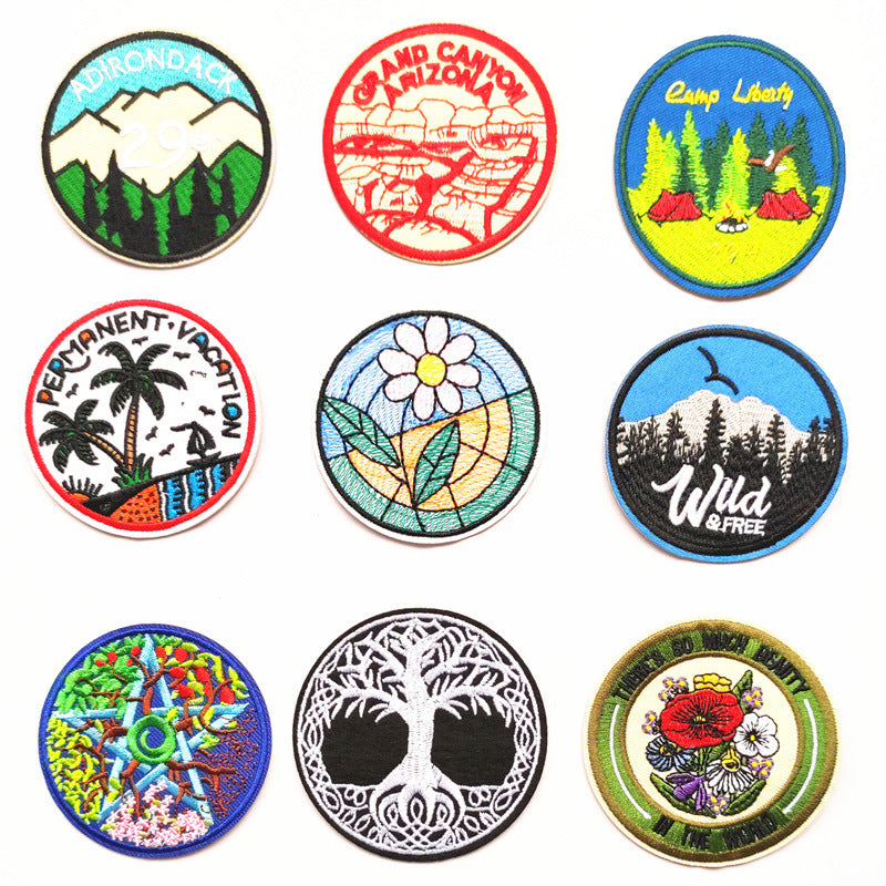 Wholesale Colorful Flower Snow Mountain Journey embroidery DIY patches