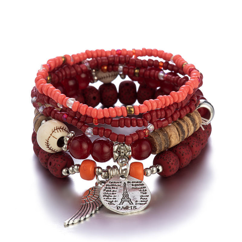 Wholesale Colorful Bohemian Multilayer Stretch Rice Beads Bracelet