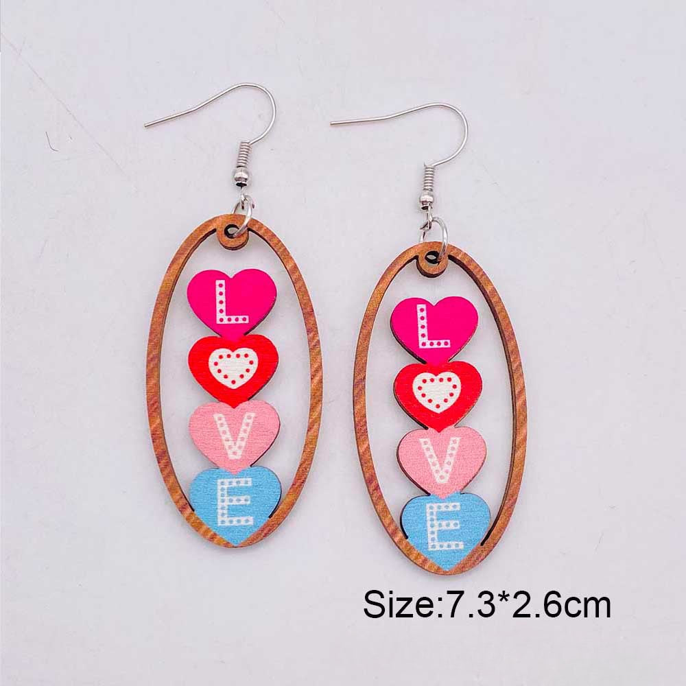 Wholesale Valentine's Day Wooden Earrings Pink Cat Claw LOVE Love Earrings