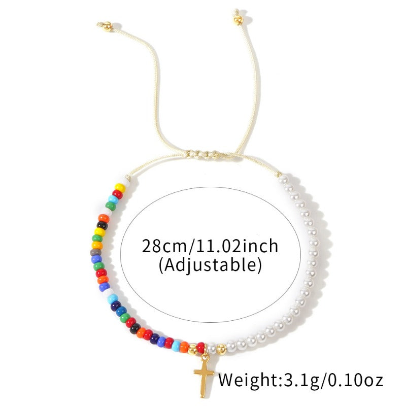 Wholesale Simple Style Fashion Cross Color Beads Imitation Pearl Bracelet