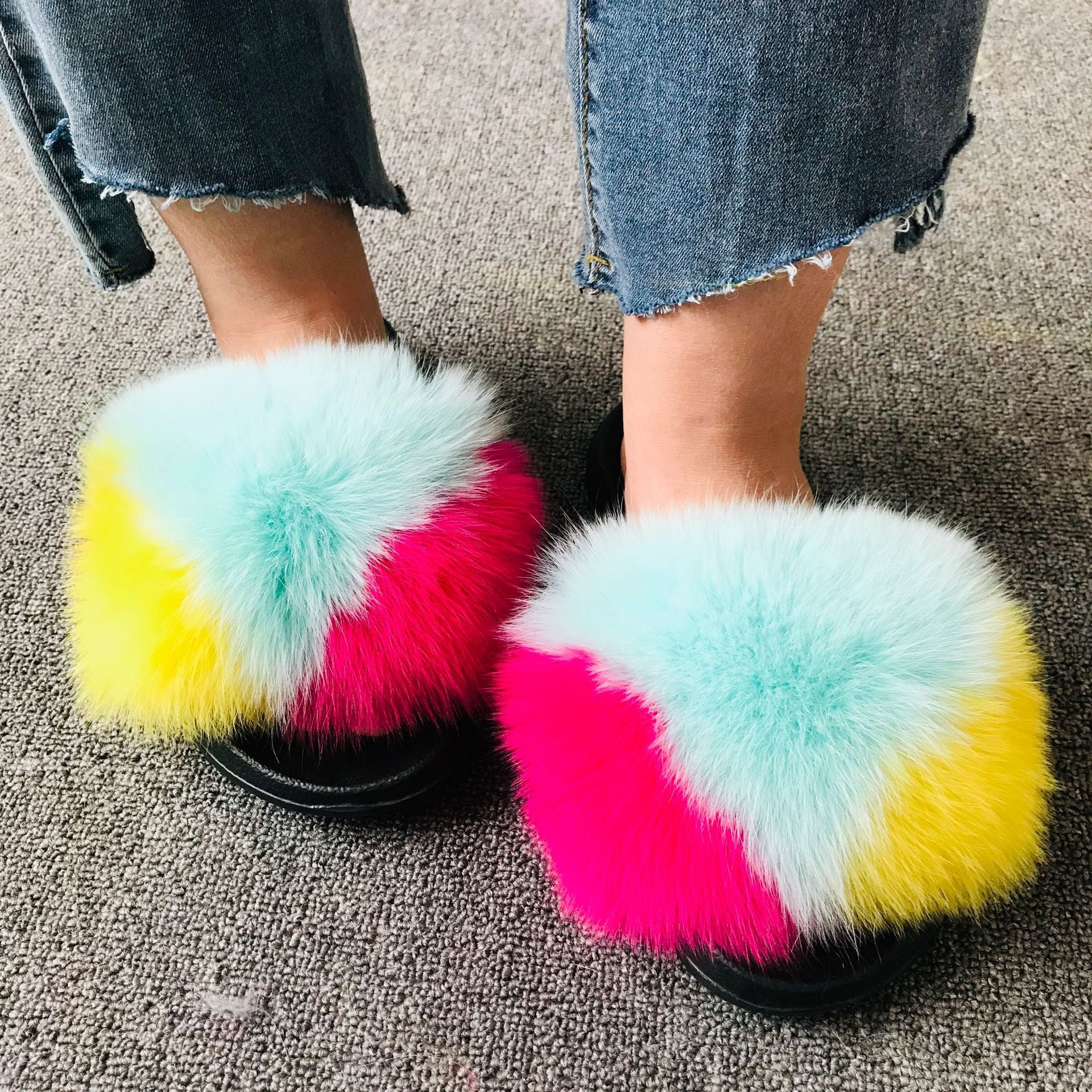 Wholesale fox fur slippers women's outdoor slippers home fur fur slippers