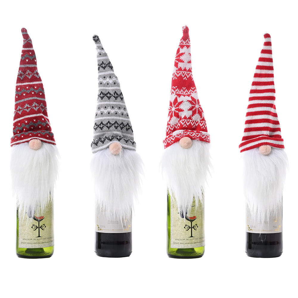 Wholesale New Christmas Knitted Forest Old Man Wine Lid Wine Bottle Decoration Items
