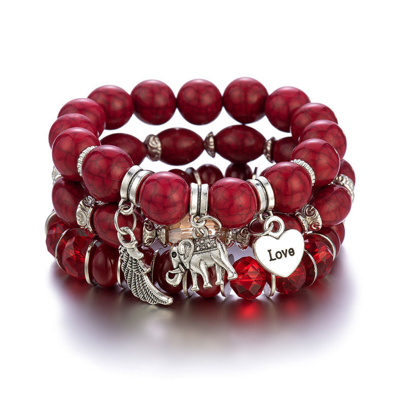 Alas de elefante al por mayor Heart Love Pattern Beade Bracelet