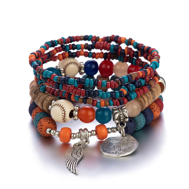 Wholesale Colorful Bohemian Multilayer Stretch Rice Beads Bracelet