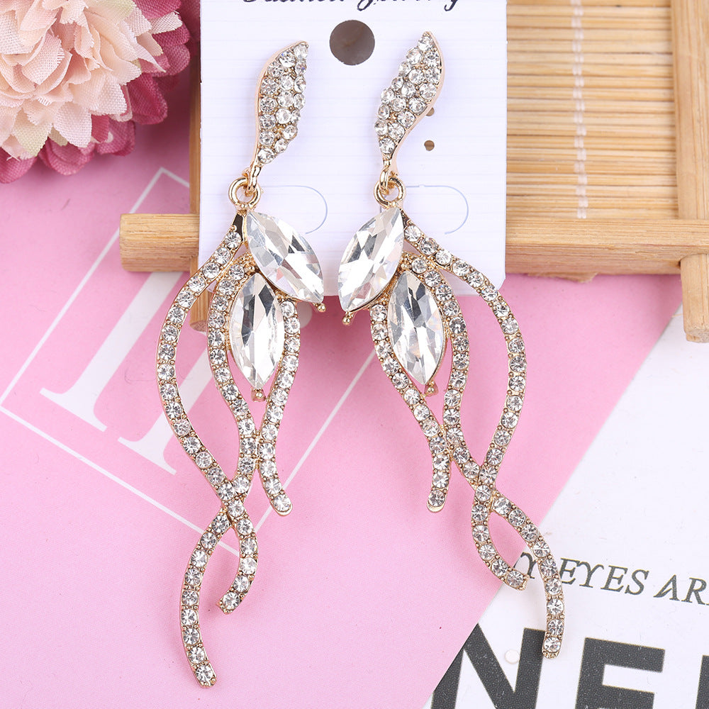 Wholesale Rhinestone Steel Needle Tassel Hollow Symmetry Earrings