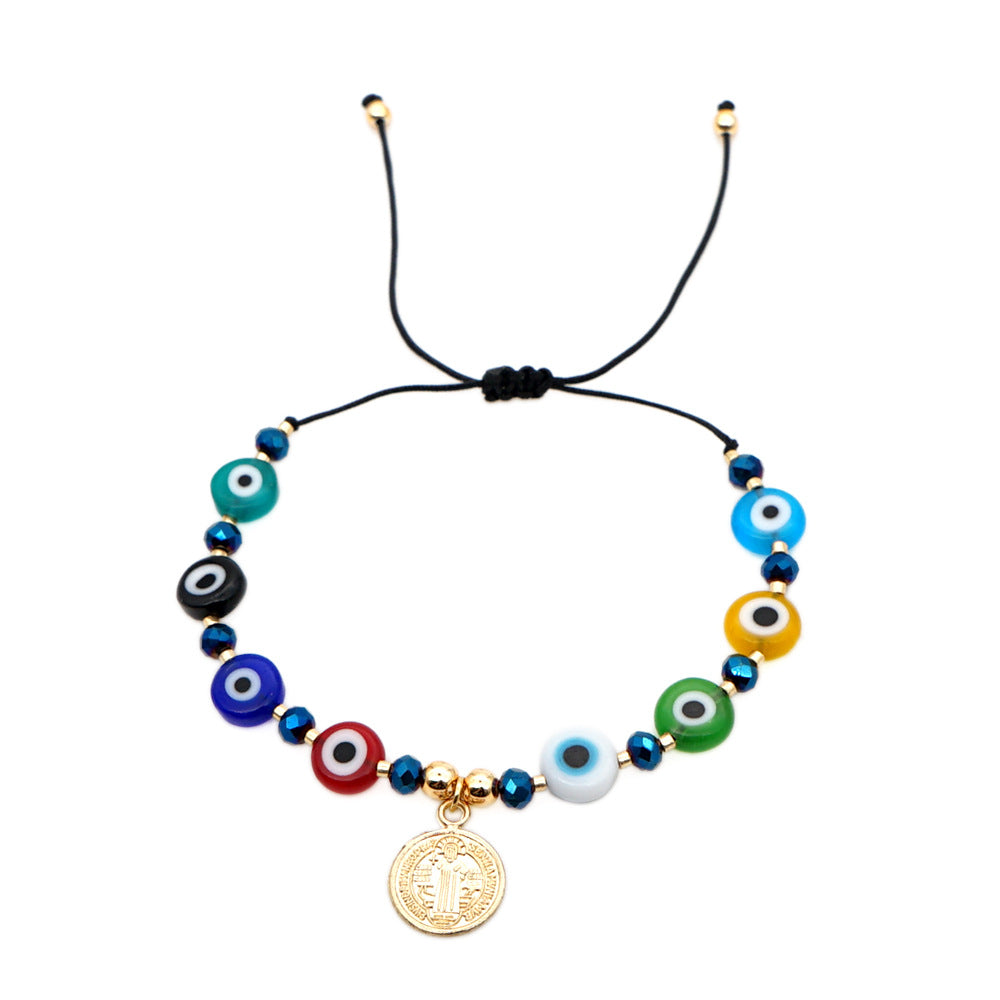 Wholesale Colored Glass Evil Eye Color Preserving Golden Beads Bracelet