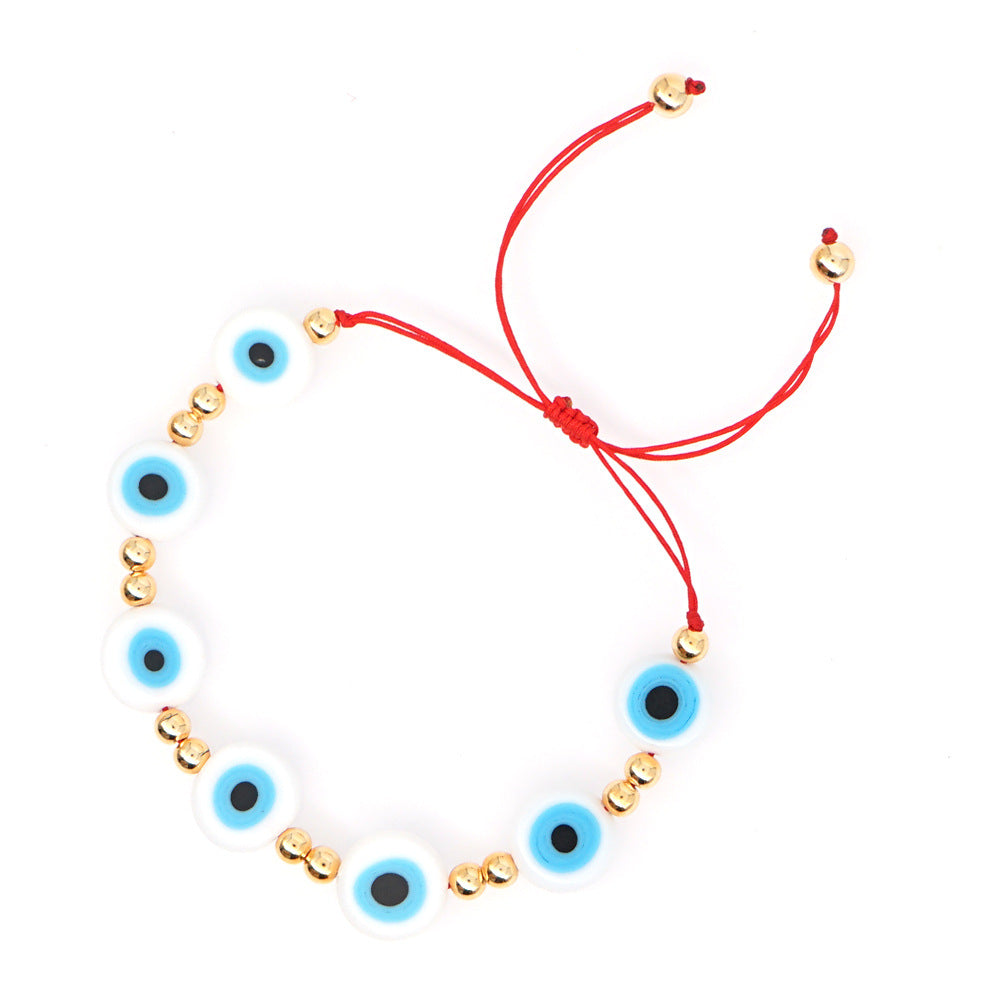 Wholesale Colored Glass Evil Eye Color Preserving Golden Beads Bracelet