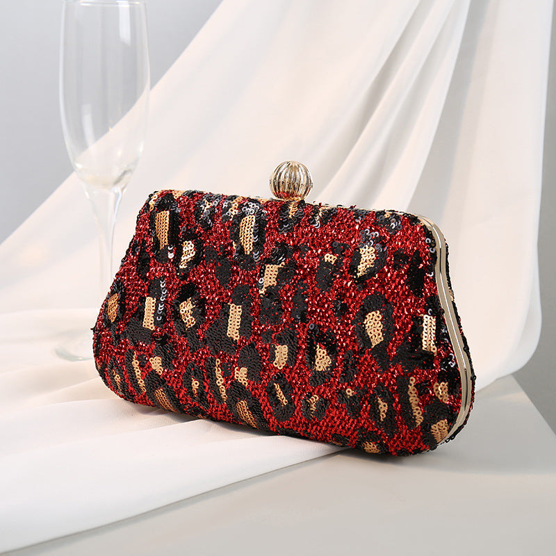 Wholesale Women's Embroidered Sequin Leopard Print Clutch Bag