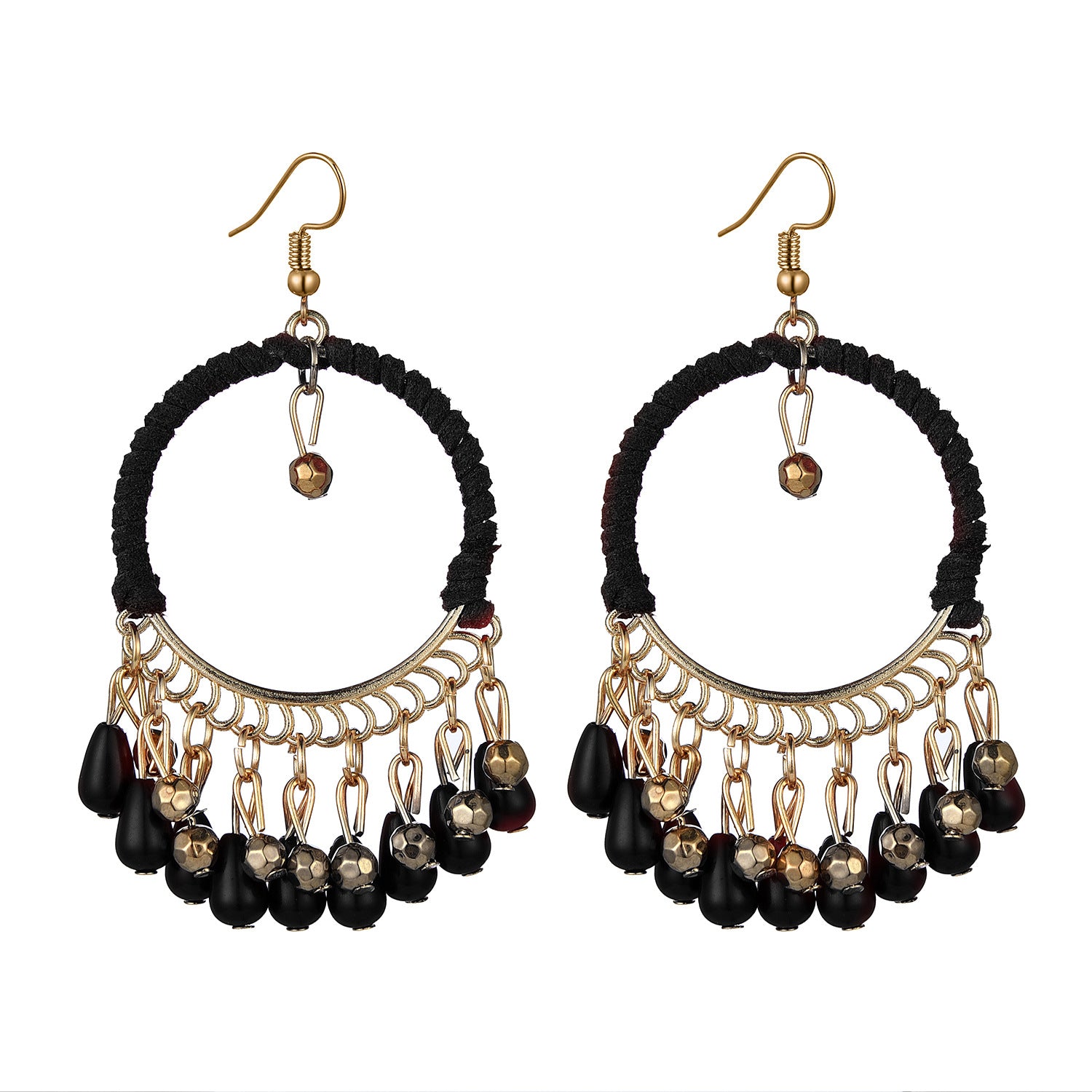 Wholesale Hand Woven Round Water Drop Tassel Acrylic Alloy Earrings