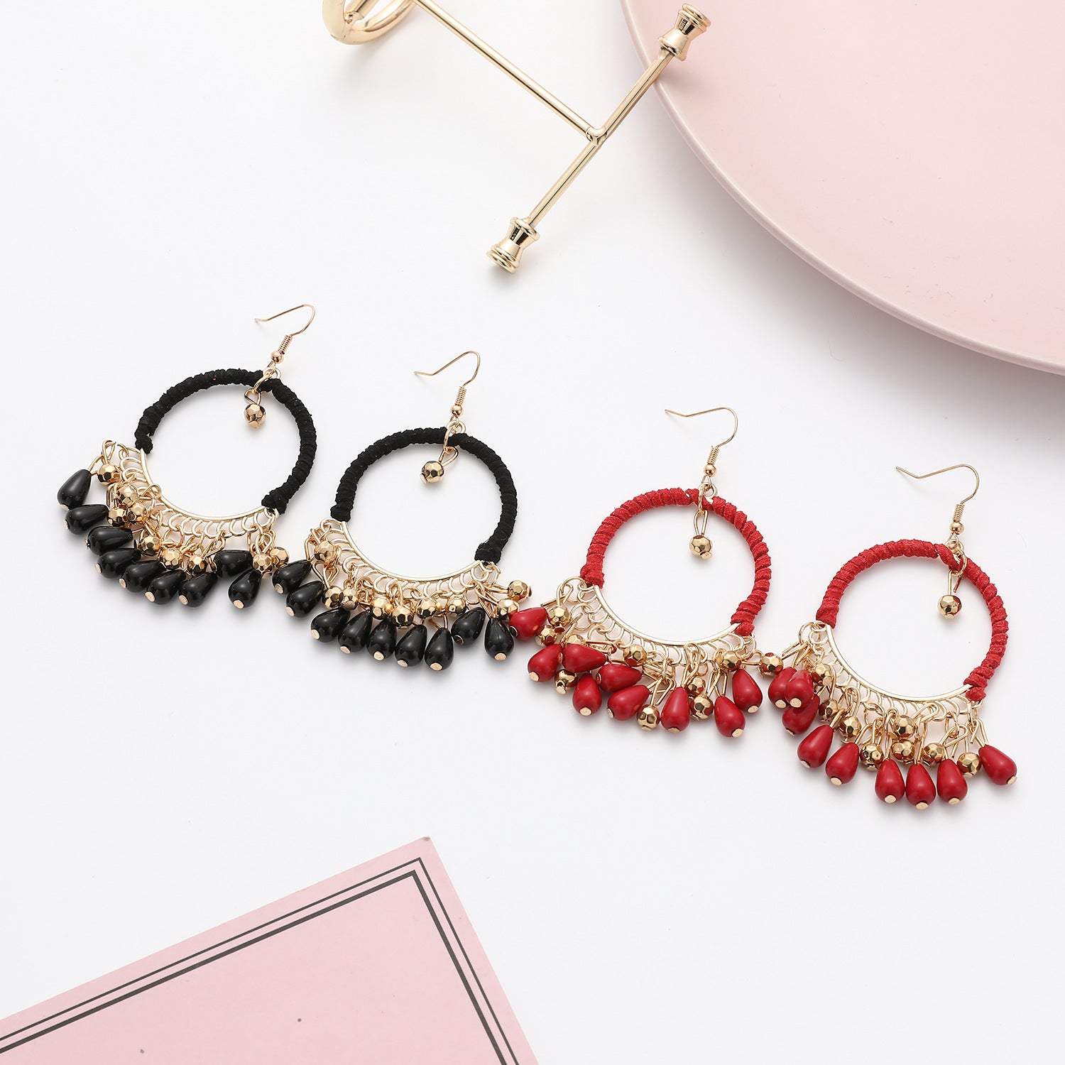 Wholesale Hand Woven Round Water Drop Tassel Acrylic Alloy Earrings