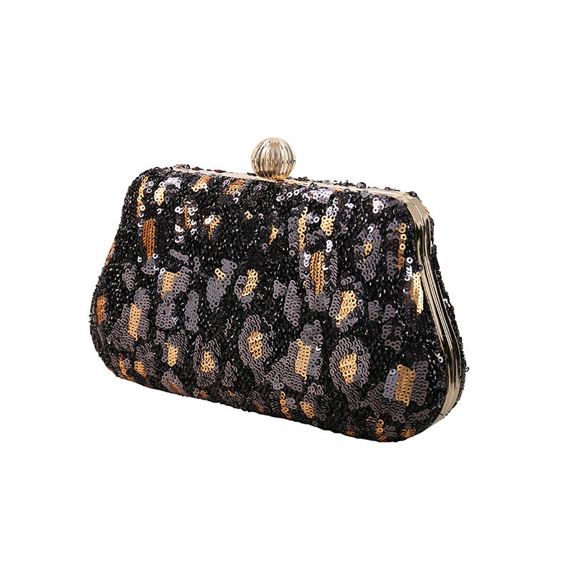 Wholesale Women's Embroidered Sequin Leopard Print Clutch Bag