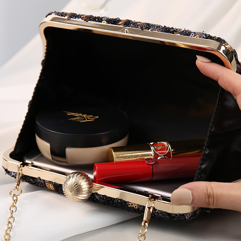 Wholesale Women's Embroidered Sequin Leopard Print Clutch Bag