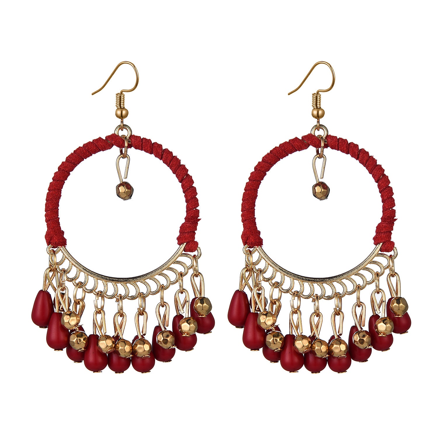 Wholesale Hand Woven Round Water Drop Tassel Acrylic Alloy Earrings