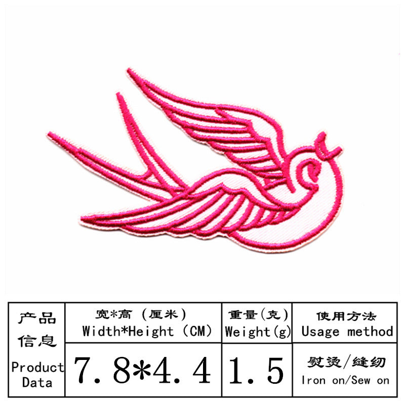 Wholesale Stylish Swallow Bird Carrot Red Embroidered Cloth Patch 7 Piece Set For Coat DIY