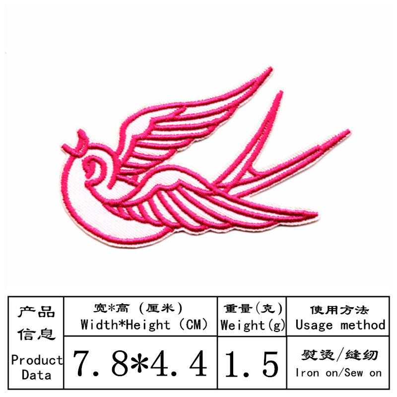 Wholesale Stylish Swallow Bird Carrot Red Embroidered Cloth Patch 7 Piece Set For Coat DIY