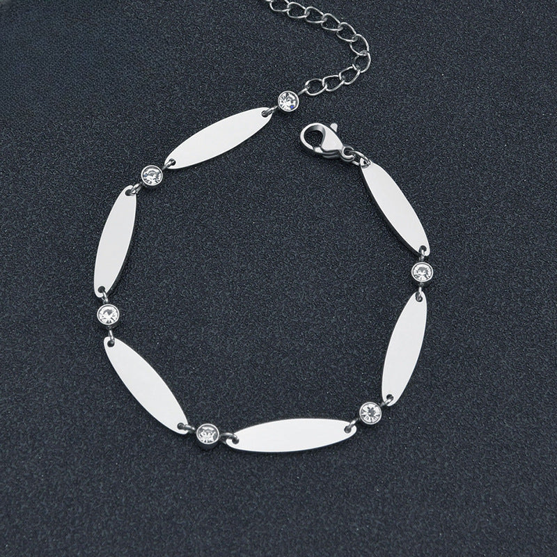 Wholesale Stainless Steel Diamond Oval Plate Bracelet