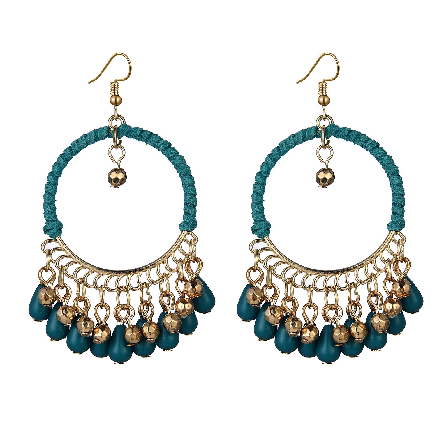 Wholesale Hand Woven Round Water Drop Tassel Acrylic Alloy Earrings