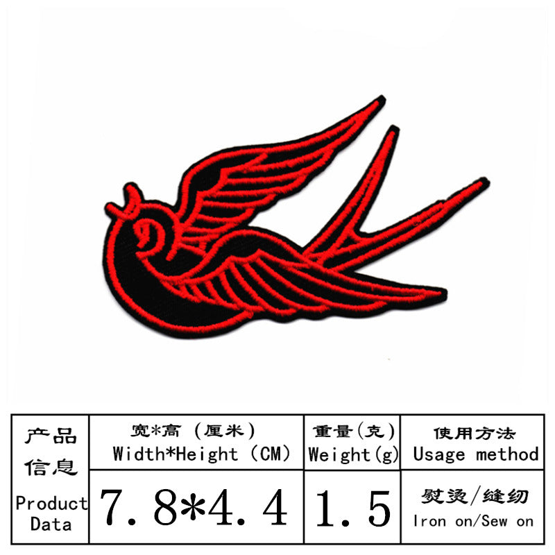 Wholesale Stylish Swallow Bird Carrot Red Embroidered Cloth Patch 7 Piece Set For Coat DIY